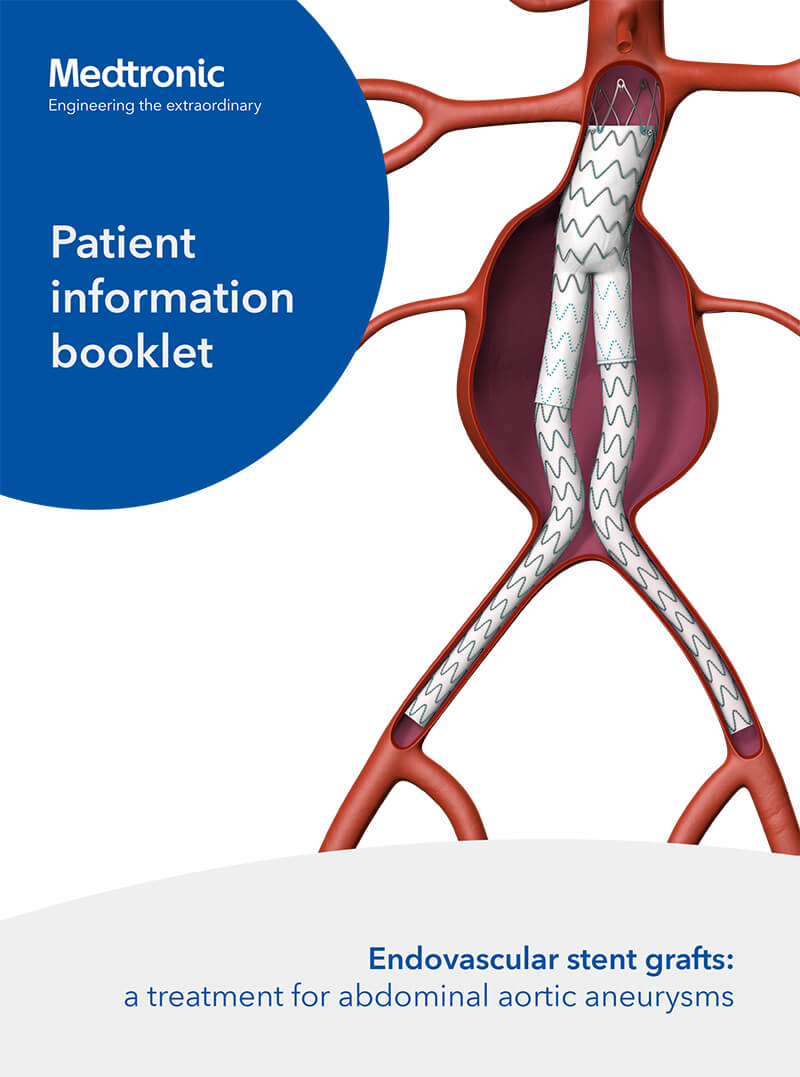 Cover of the Medtronic patient information booklet on endovascular stent grafts for abdominal aortic aneurysms